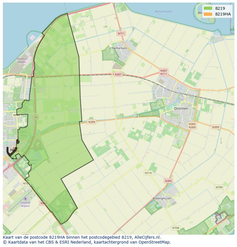 Afbeelding van het postcodegebied 8219 HA op de kaart.