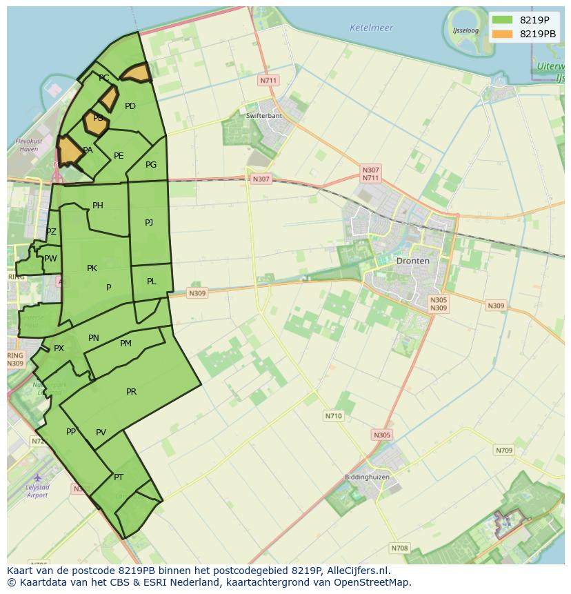 Afbeelding van het postcodegebied 8219 PB op de kaart.