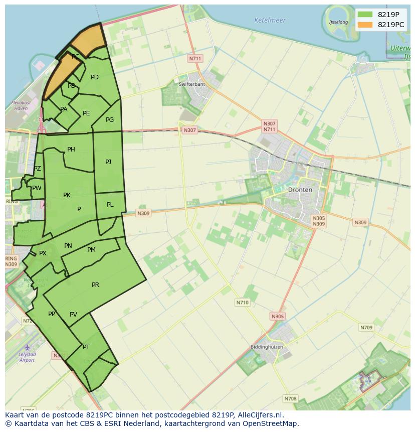 Afbeelding van het postcodegebied 8219 PC op de kaart.