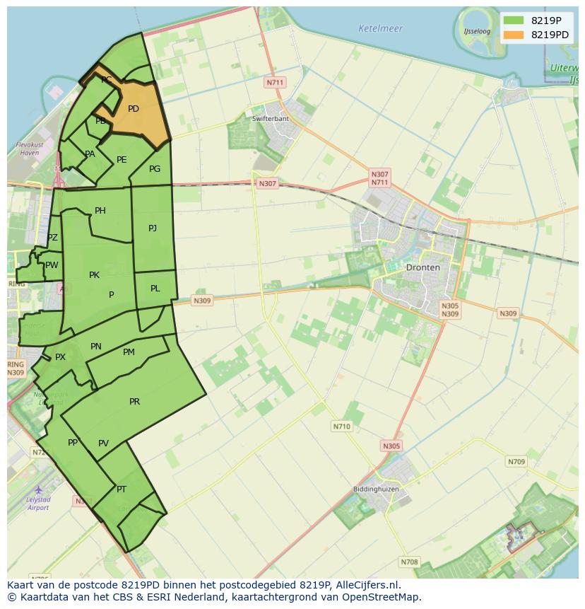 Afbeelding van het postcodegebied 8219 PD op de kaart.