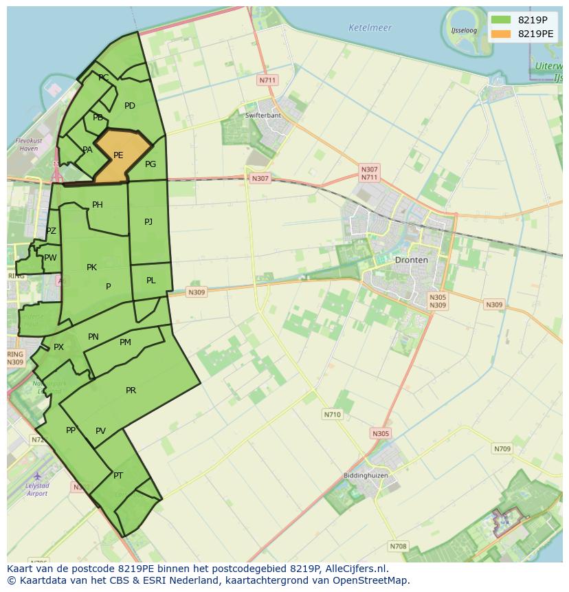 Afbeelding van het postcodegebied 8219 PE op de kaart.