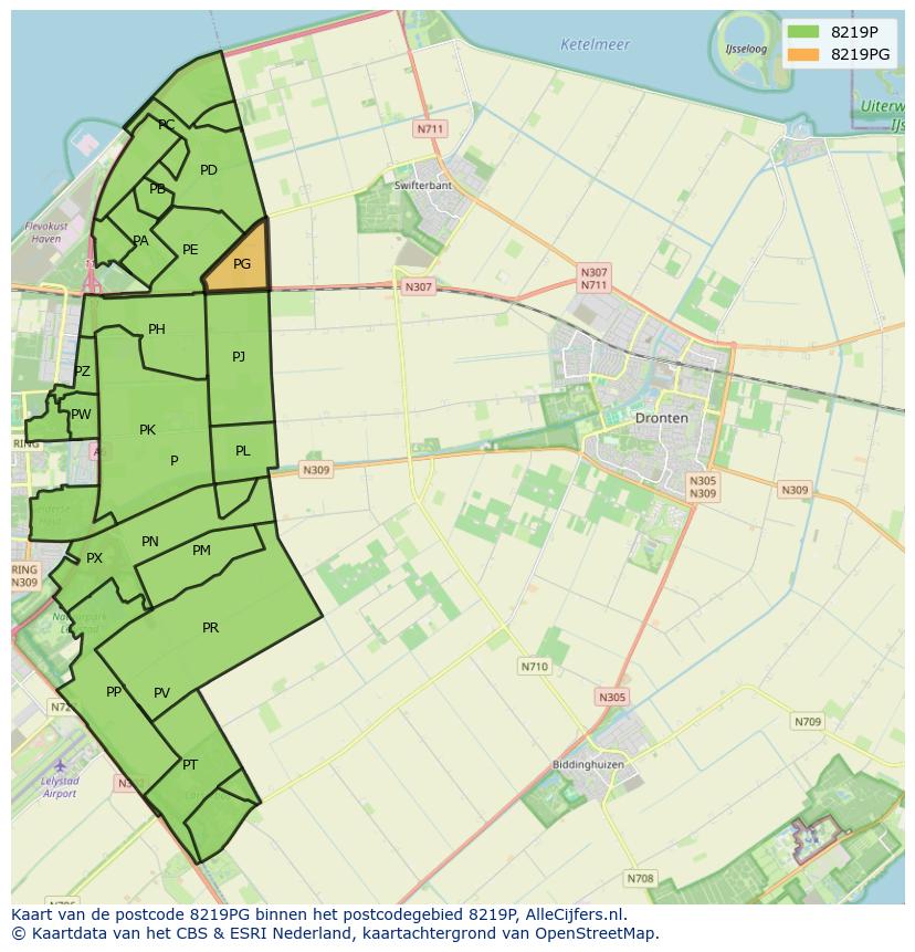 Afbeelding van het postcodegebied 8219 PG op de kaart.