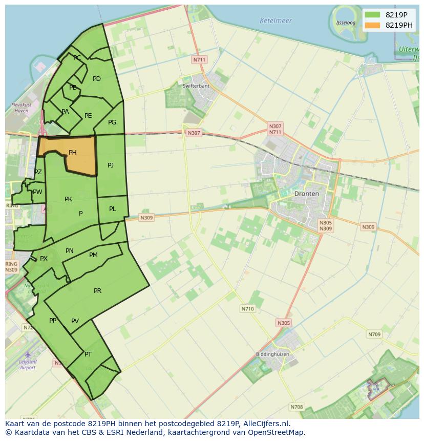 Afbeelding van het postcodegebied 8219 PH op de kaart.