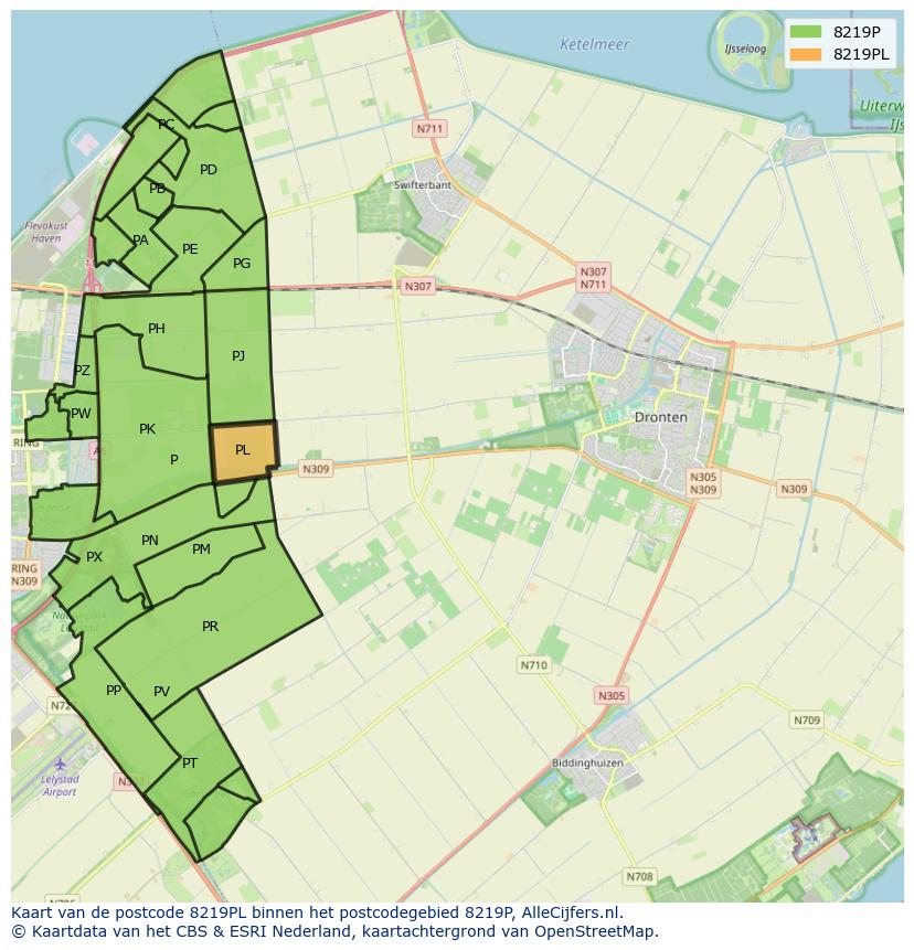 Afbeelding van het postcodegebied 8219 PL op de kaart.