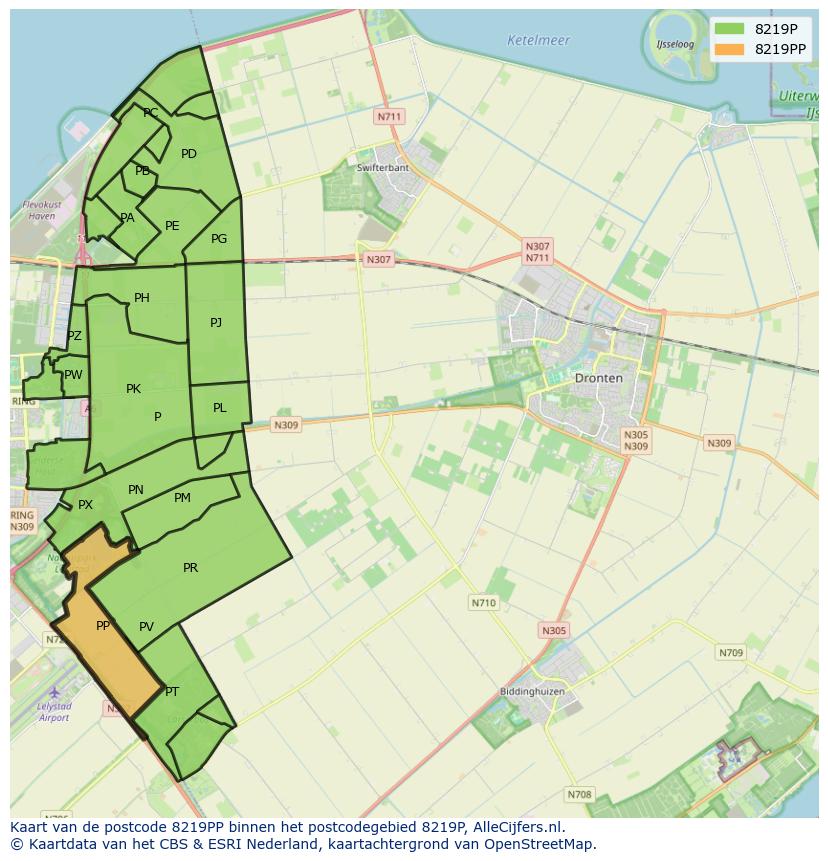 Afbeelding van het postcodegebied 8219 PP op de kaart.