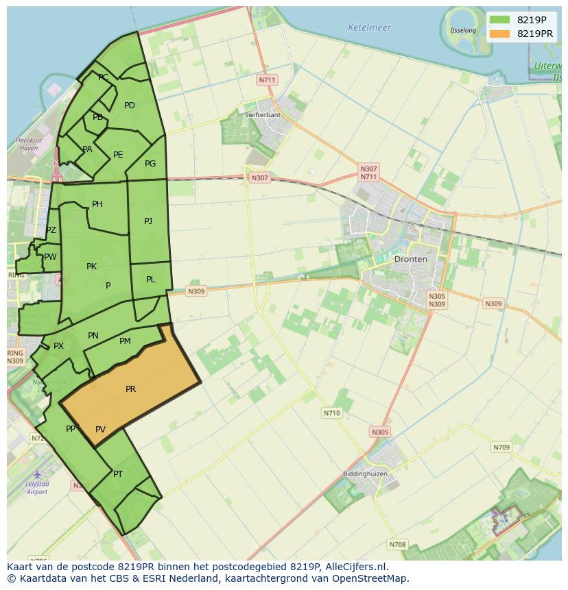 Afbeelding van het postcodegebied 8219 PR op de kaart.