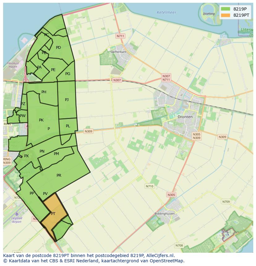 Afbeelding van het postcodegebied 8219 PT op de kaart.
