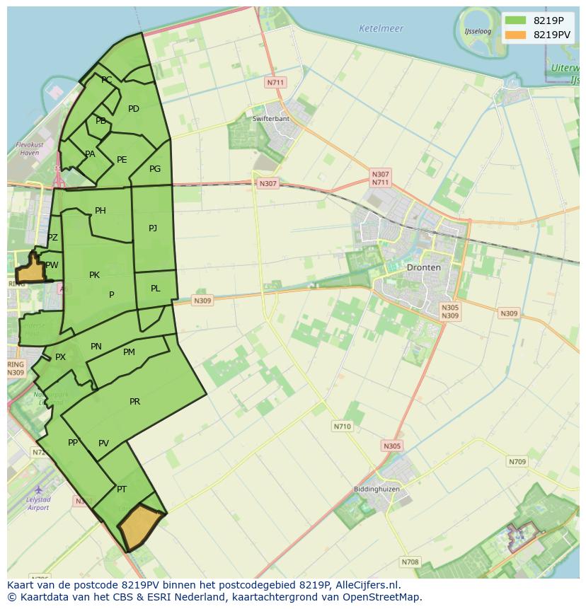 Afbeelding van het postcodegebied 8219 PV op de kaart.