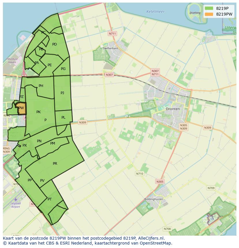 Afbeelding van het postcodegebied 8219 PW op de kaart.