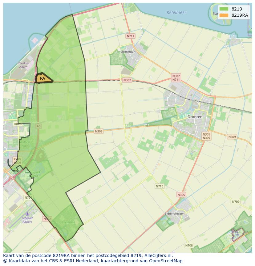 Afbeelding van het postcodegebied 8219 RA op de kaart.