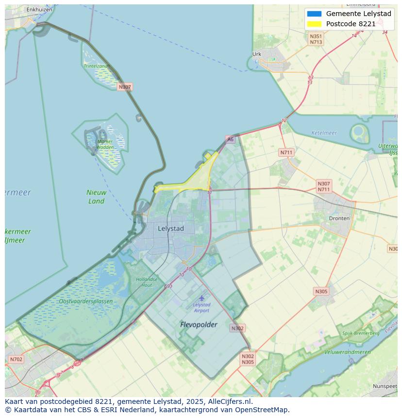 Afbeelding van het postcodegebied 8221 op de kaart.