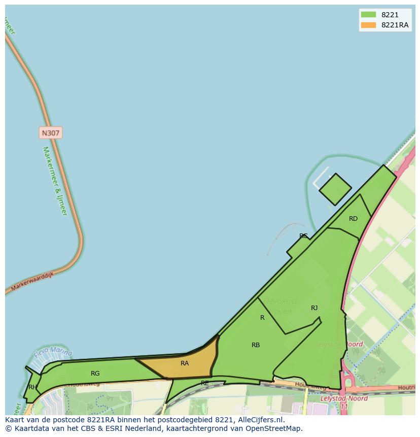 Afbeelding van het postcodegebied 8221 RA op de kaart.