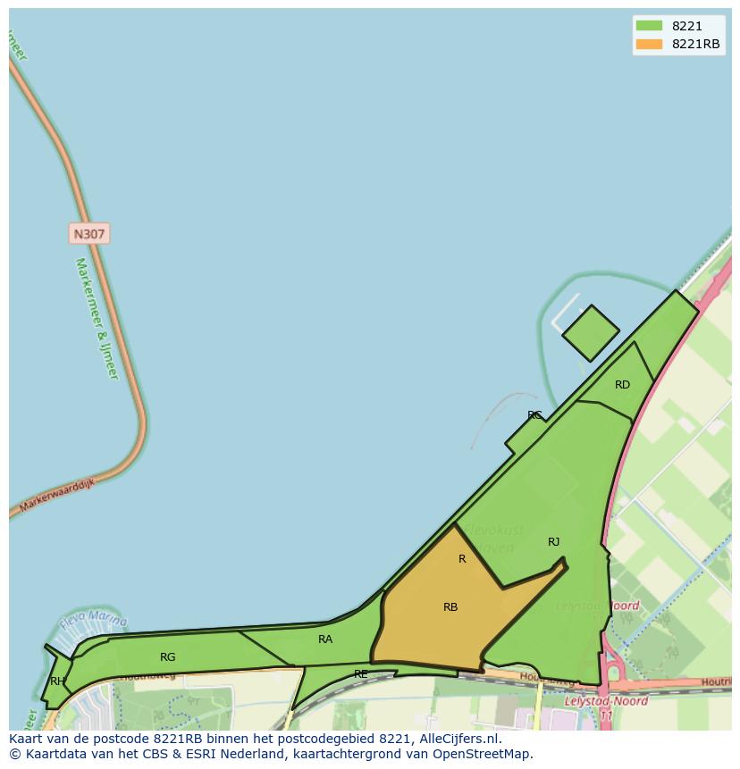 Afbeelding van het postcodegebied 8221 RB op de kaart.