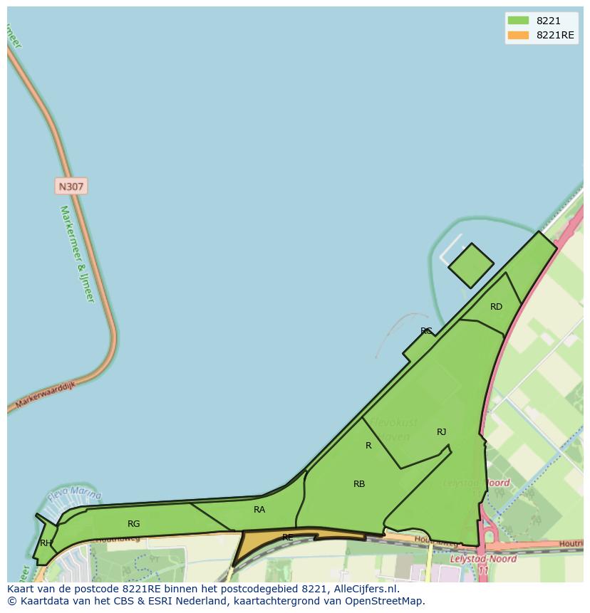 Afbeelding van het postcodegebied 8221 RE op de kaart.