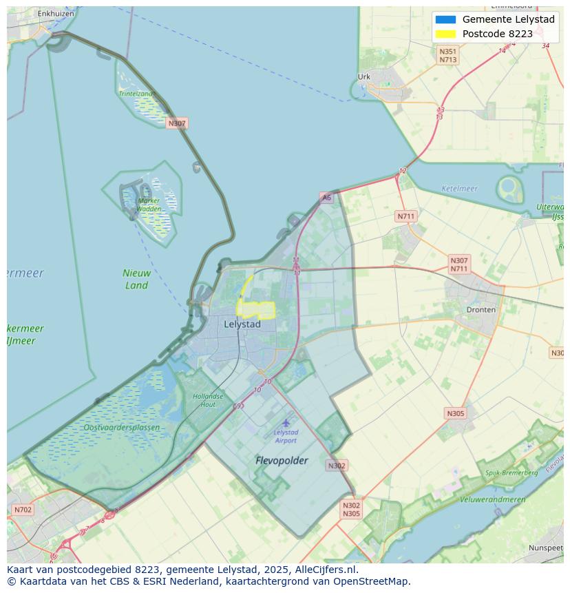Afbeelding van het postcodegebied 8223 op de kaart.