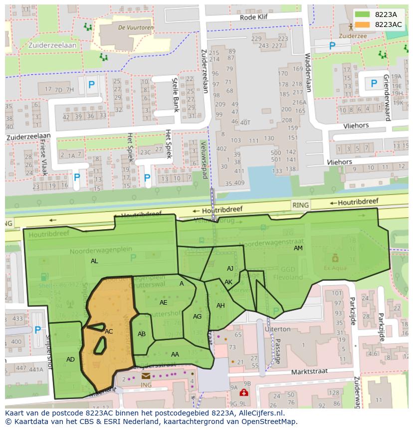 Afbeelding van het postcodegebied 8223 AC op de kaart.