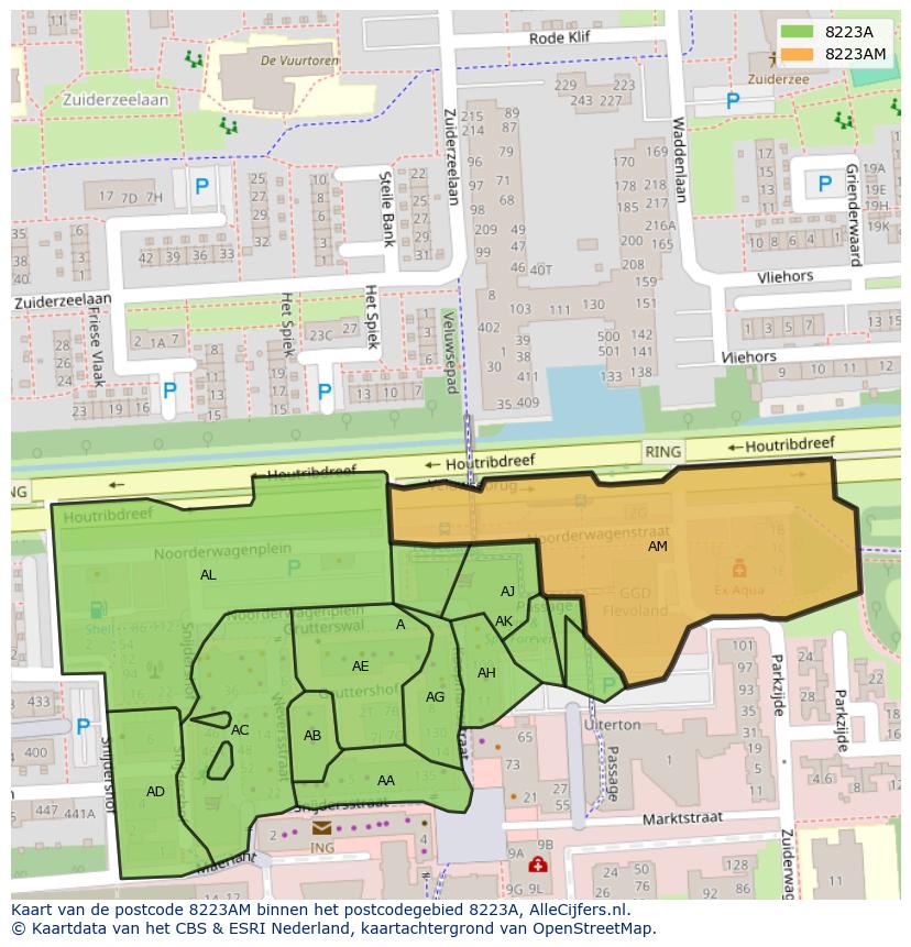 Afbeelding van het postcodegebied 8223 AM op de kaart.