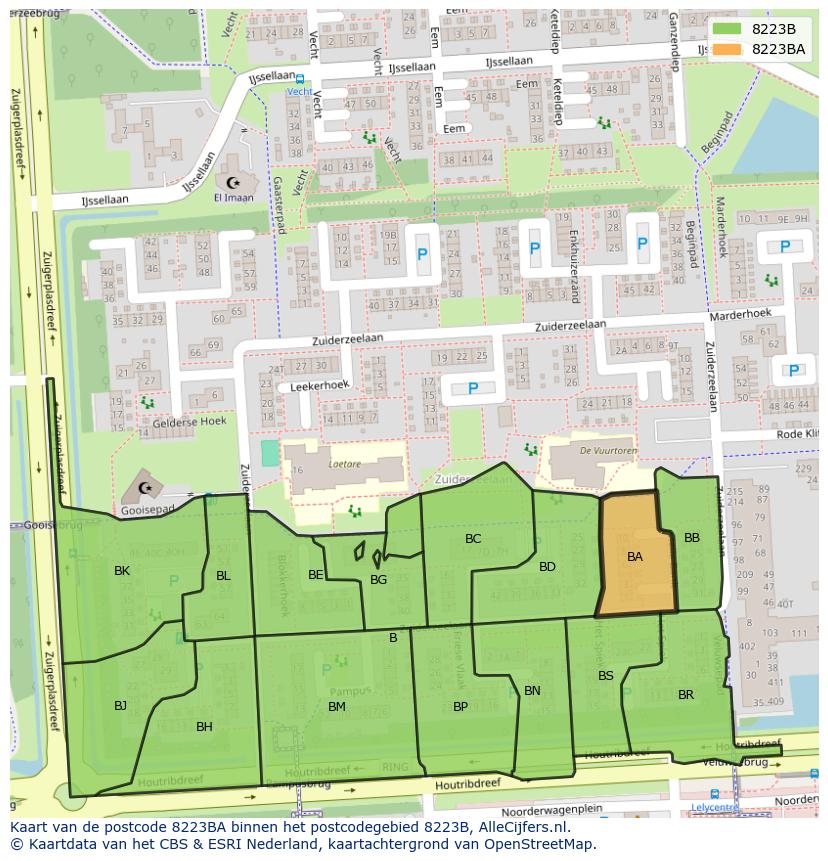 Afbeelding van het postcodegebied 8223 BA op de kaart.