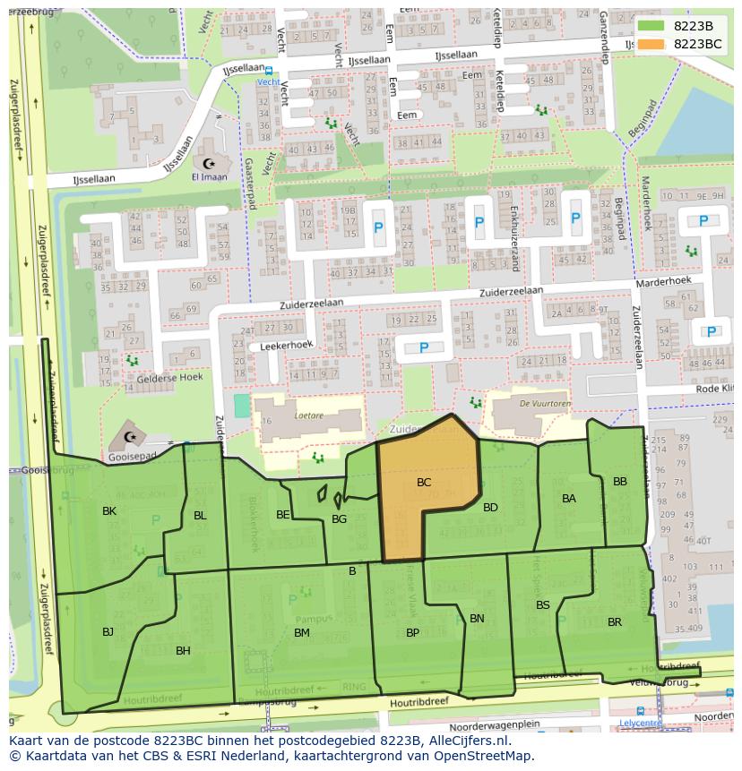 Afbeelding van het postcodegebied 8223 BC op de kaart.