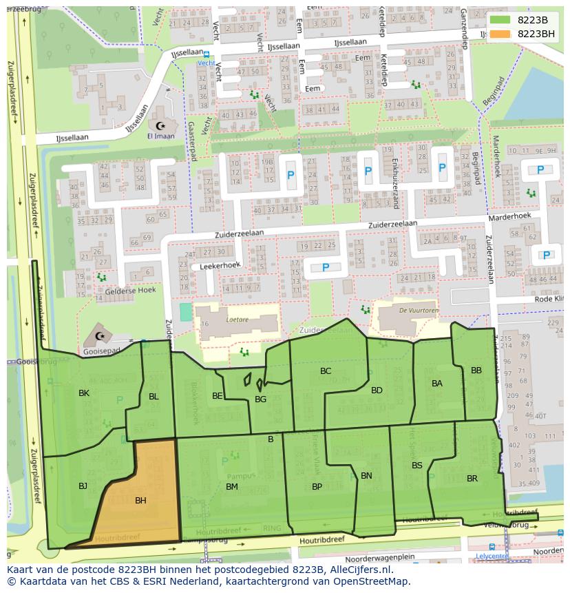 Afbeelding van het postcodegebied 8223 BH op de kaart.
