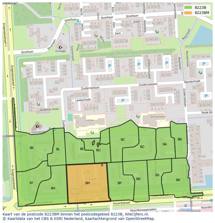 Afbeelding van het postcodegebied 8223 BM op de kaart.