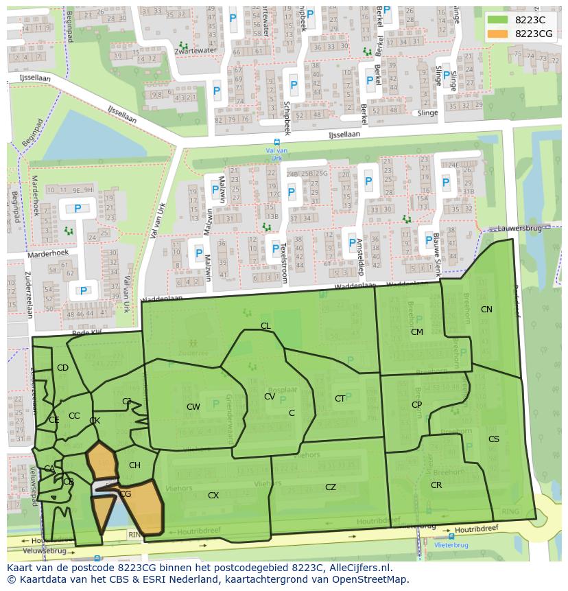 Afbeelding van het postcodegebied 8223 CG op de kaart.