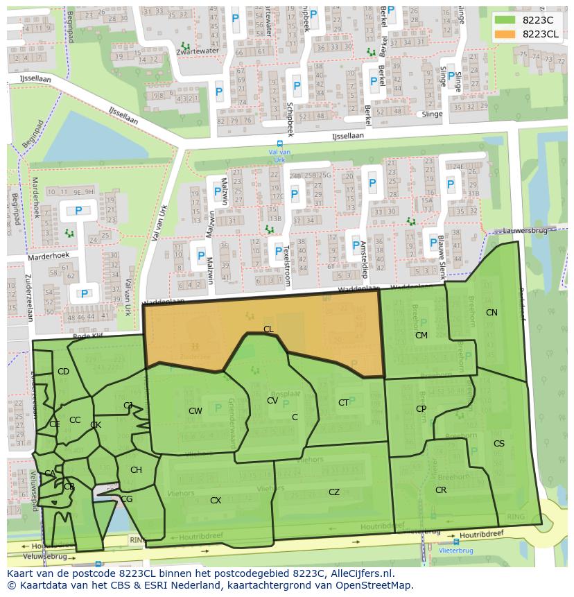 Afbeelding van het postcodegebied 8223 CL op de kaart.