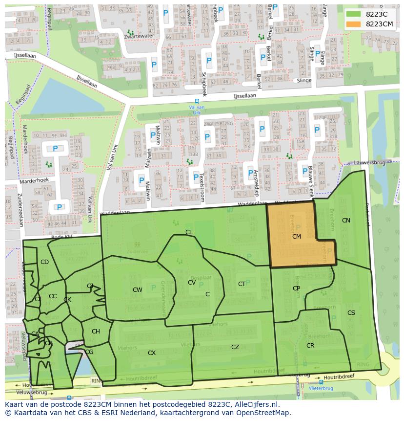 Afbeelding van het postcodegebied 8223 CM op de kaart.