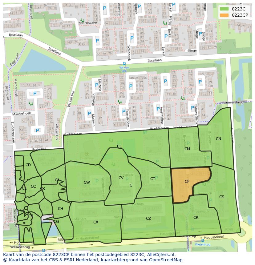 Afbeelding van het postcodegebied 8223 CP op de kaart.