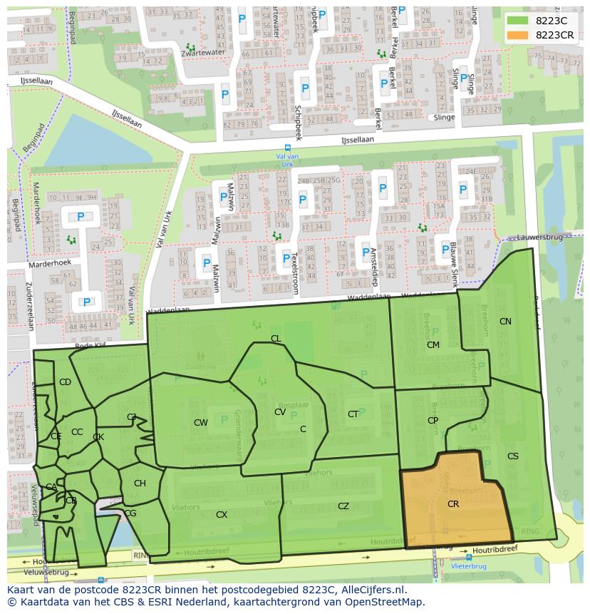 Afbeelding van het postcodegebied 8223 CR op de kaart.
