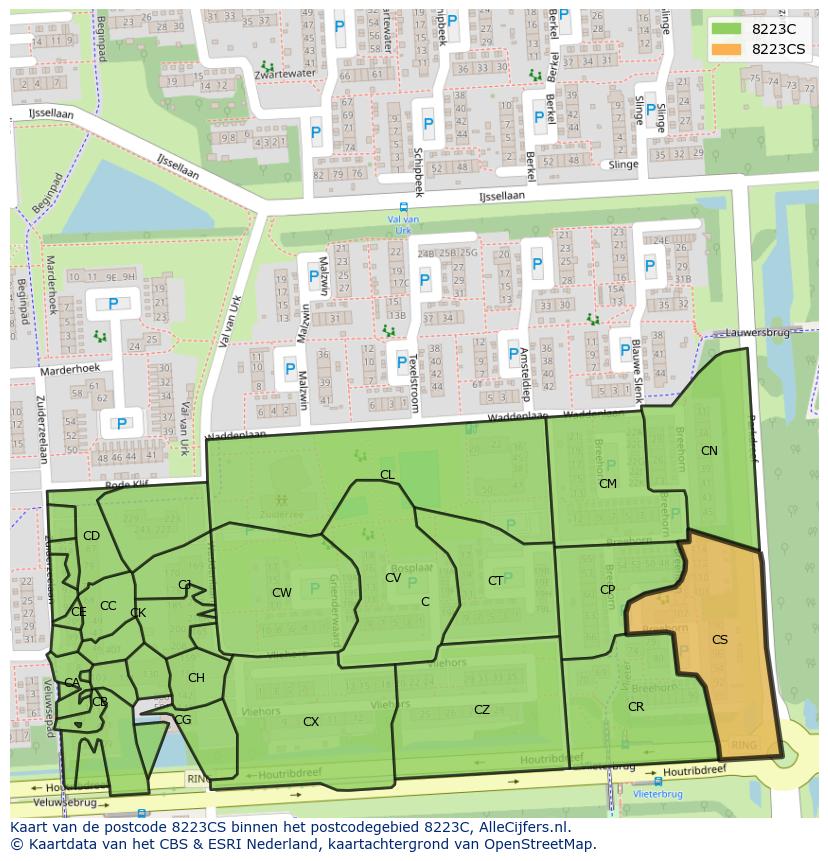 Afbeelding van het postcodegebied 8223 CS op de kaart.