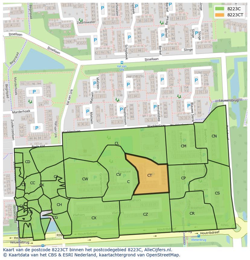 Afbeelding van het postcodegebied 8223 CT op de kaart.