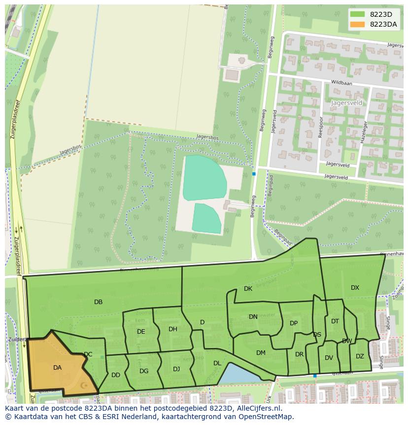 Afbeelding van het postcodegebied 8223 DA op de kaart.