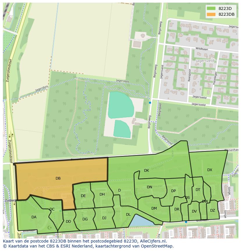 Afbeelding van het postcodegebied 8223 DB op de kaart.