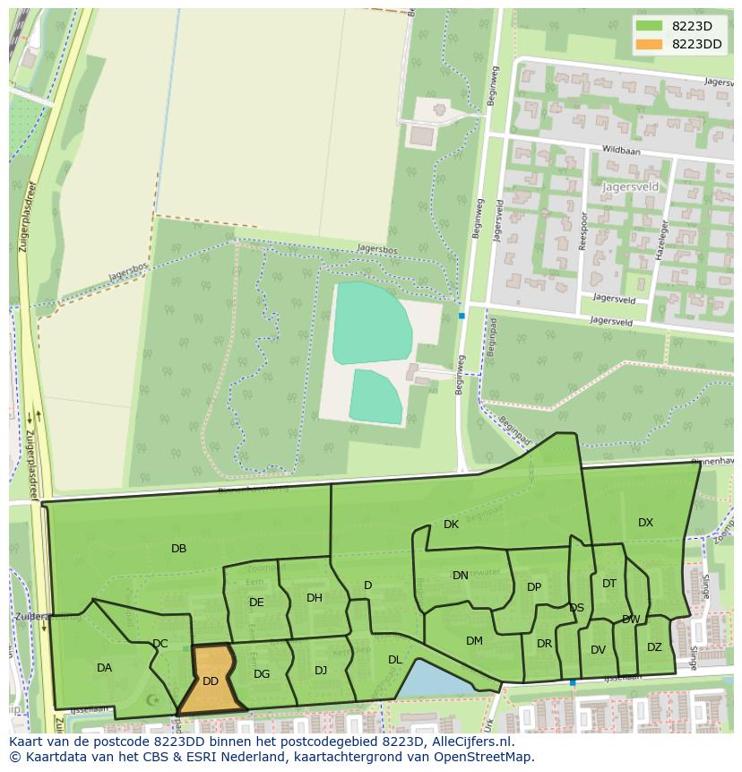 Afbeelding van het postcodegebied 8223 DD op de kaart.