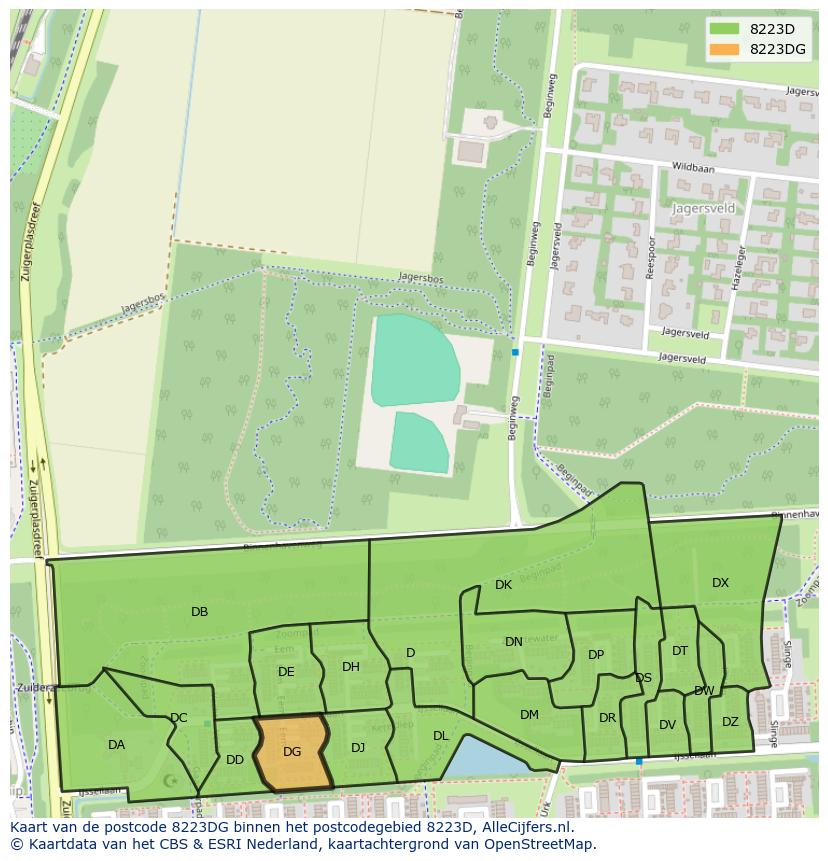Afbeelding van het postcodegebied 8223 DG op de kaart.