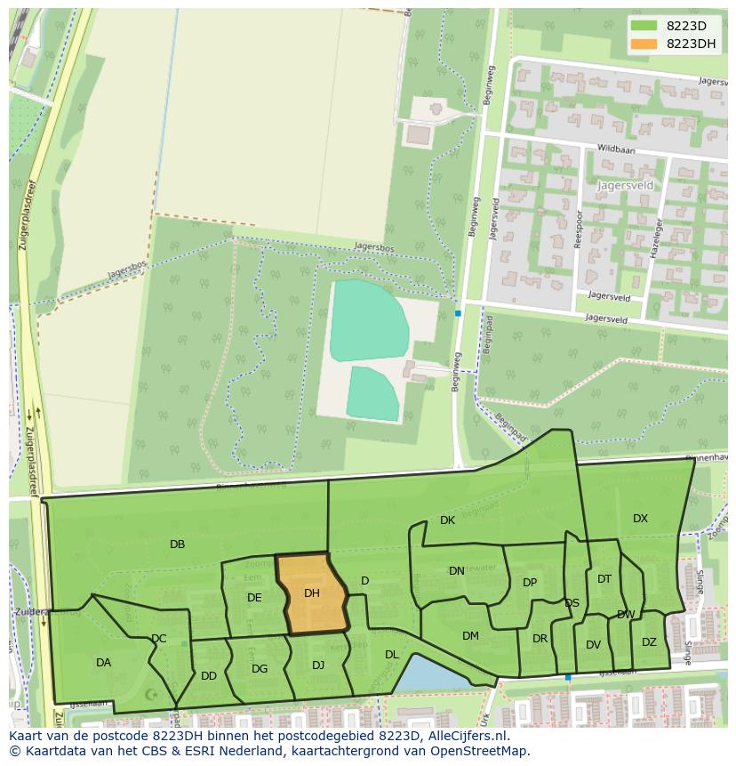 Afbeelding van het postcodegebied 8223 DH op de kaart.