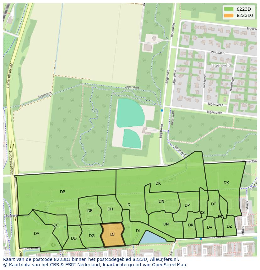 Afbeelding van het postcodegebied 8223 DJ op de kaart.