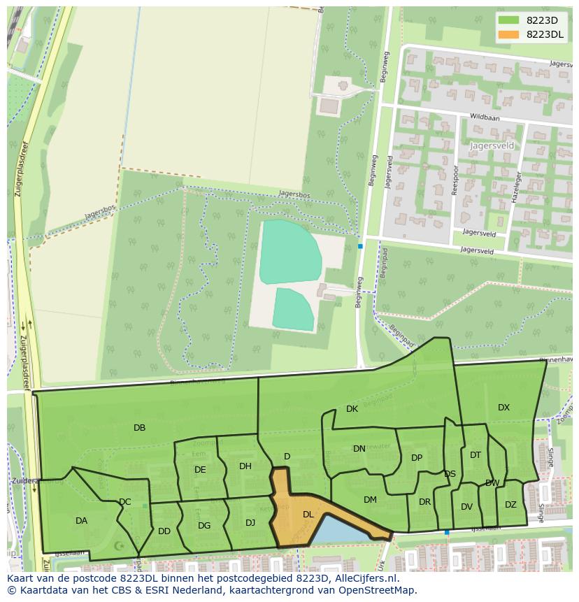 Afbeelding van het postcodegebied 8223 DL op de kaart.