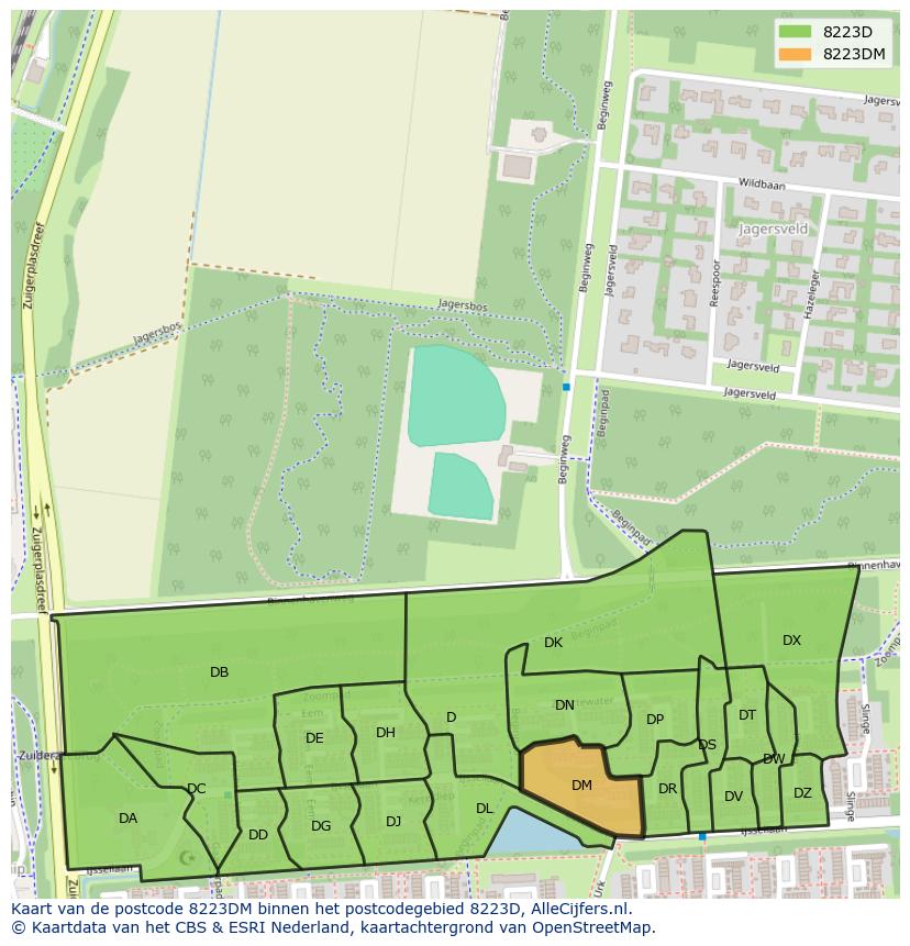 Afbeelding van het postcodegebied 8223 DM op de kaart.