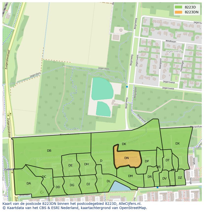 Afbeelding van het postcodegebied 8223 DN op de kaart.