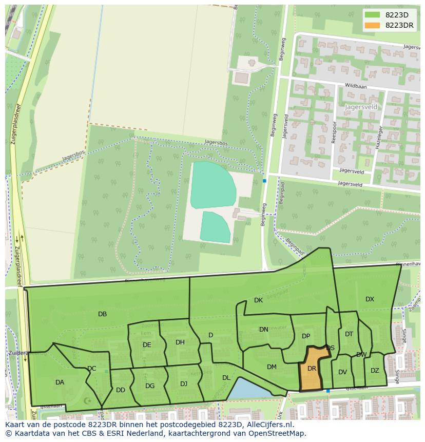 Afbeelding van het postcodegebied 8223 DR op de kaart.