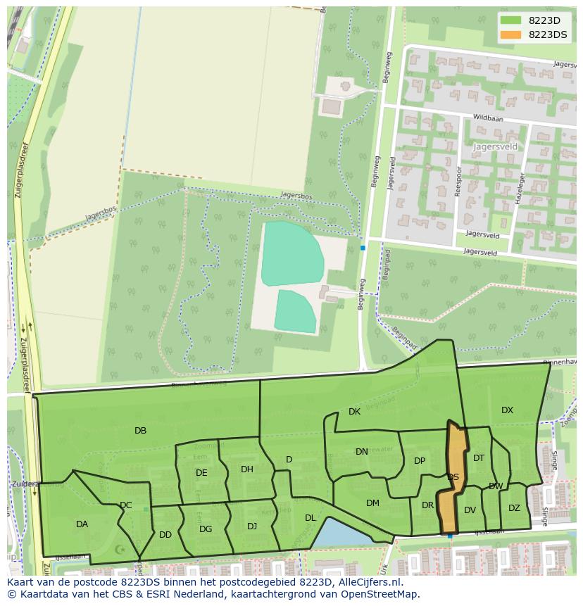 Afbeelding van het postcodegebied 8223 DS op de kaart.