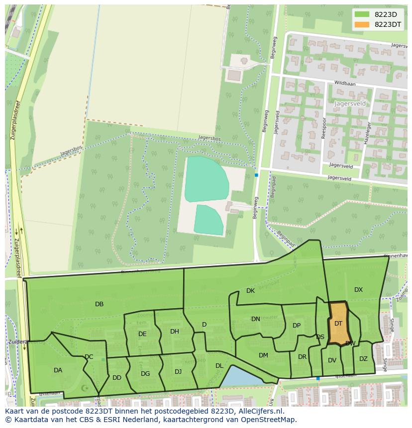 Afbeelding van het postcodegebied 8223 DT op de kaart.