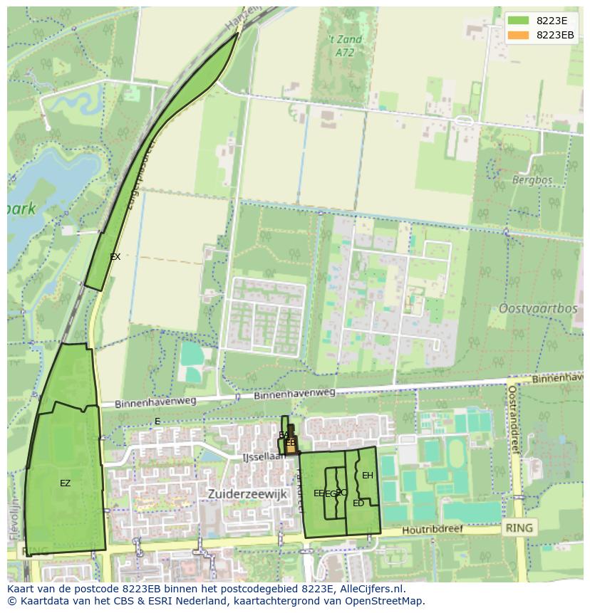 Afbeelding van het postcodegebied 8223 EB op de kaart.