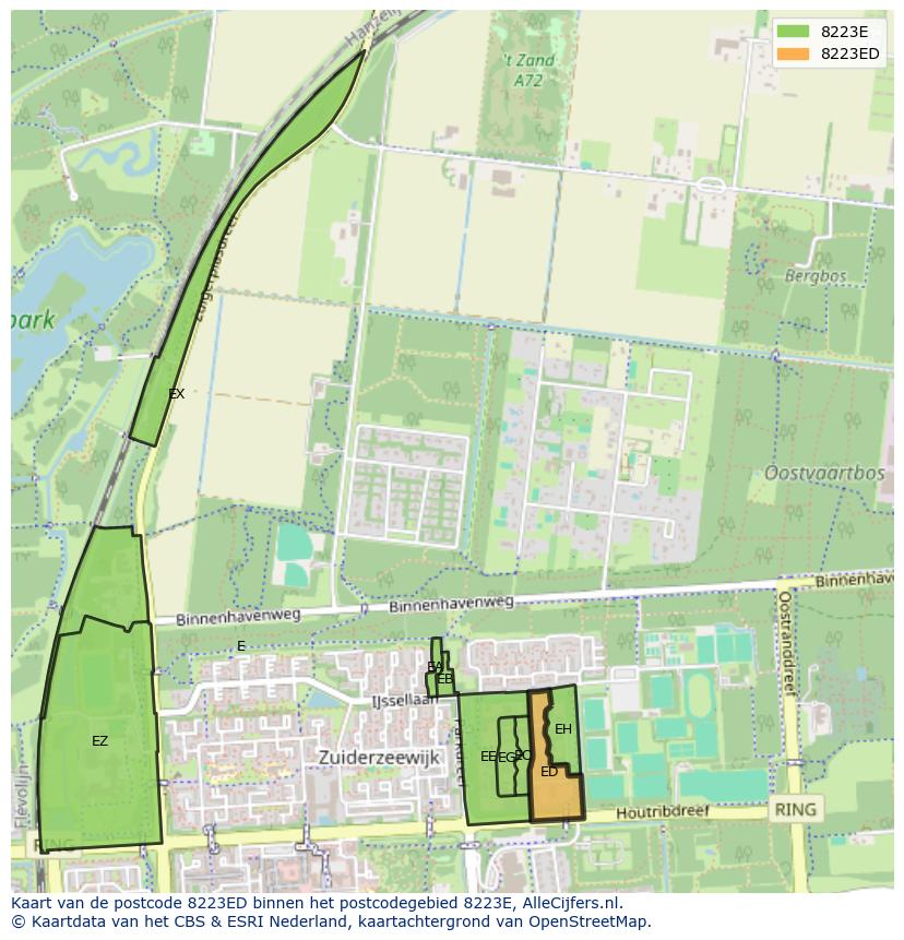 Afbeelding van het postcodegebied 8223 ED op de kaart.