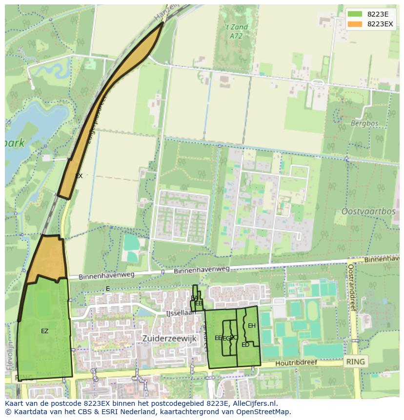 Afbeelding van het postcodegebied 8223 EX op de kaart.