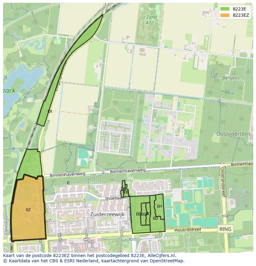 Afbeelding van het postcodegebied 8223 EZ op de kaart.