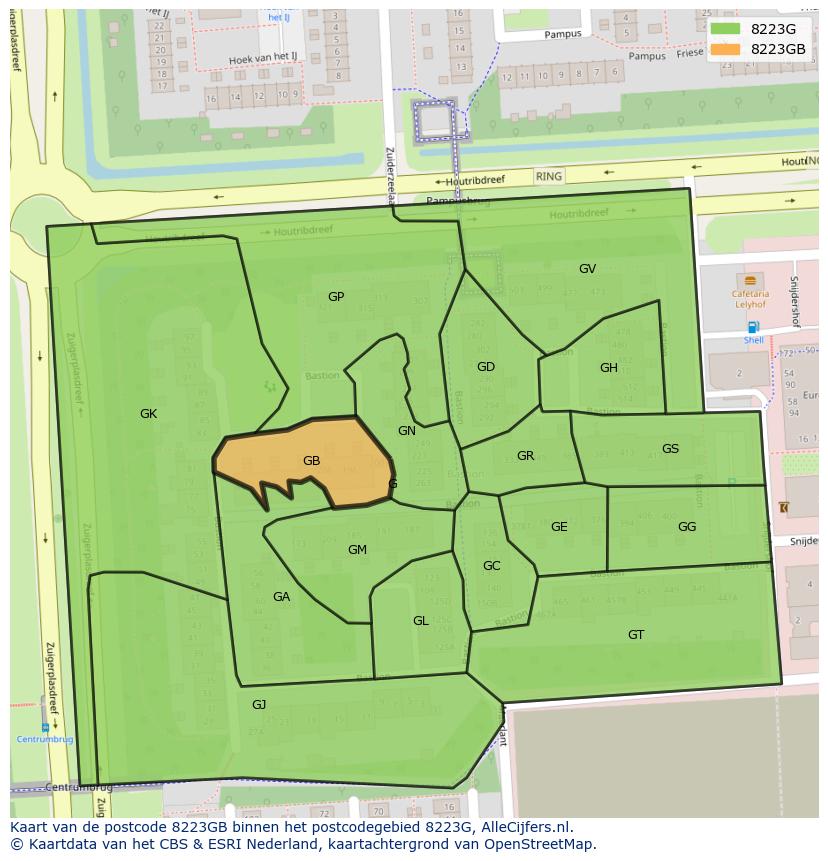 Afbeelding van het postcodegebied 8223 GB op de kaart.