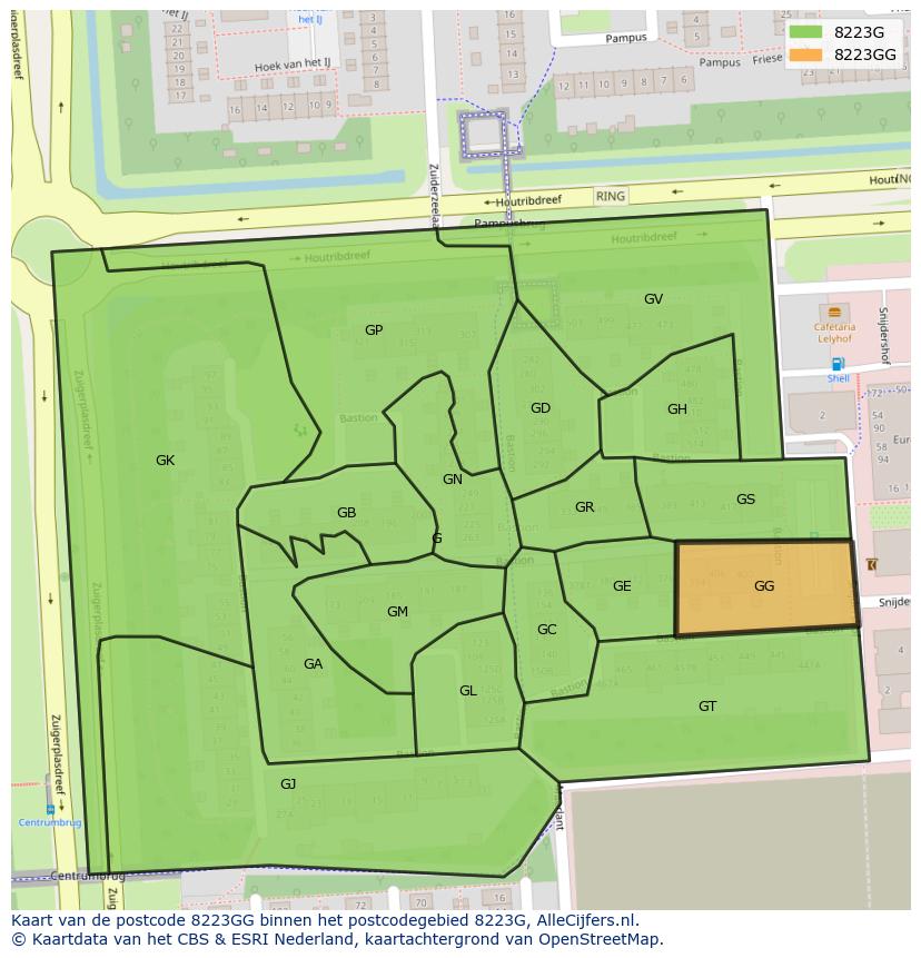 Afbeelding van het postcodegebied 8223 GG op de kaart.